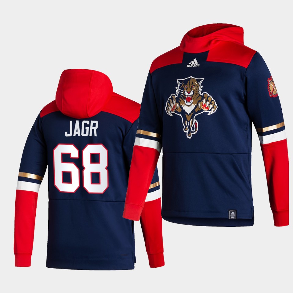 Men Florida Panthers #68 Jagr Blue NHL 2021 Adidas Pullover Hoodie Jersey
